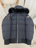 Moose Knuckles Charcoal Hooded Puffer Bomber Jacket