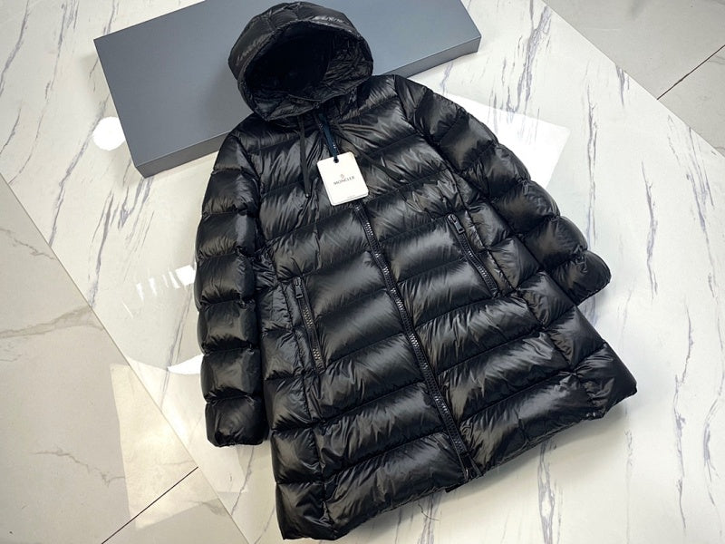 Moncler Long Hooded Puffer Coat in Glossy Black