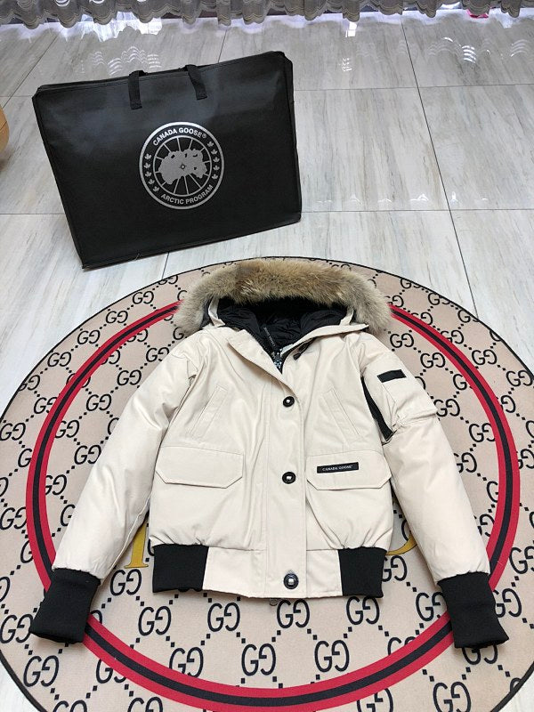 Canada Goose Women's Hooded Bomber Jacket | Ivory & Black