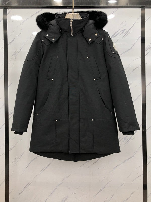 Men's Black Longline Hooded Parka with Plush-Look Trim