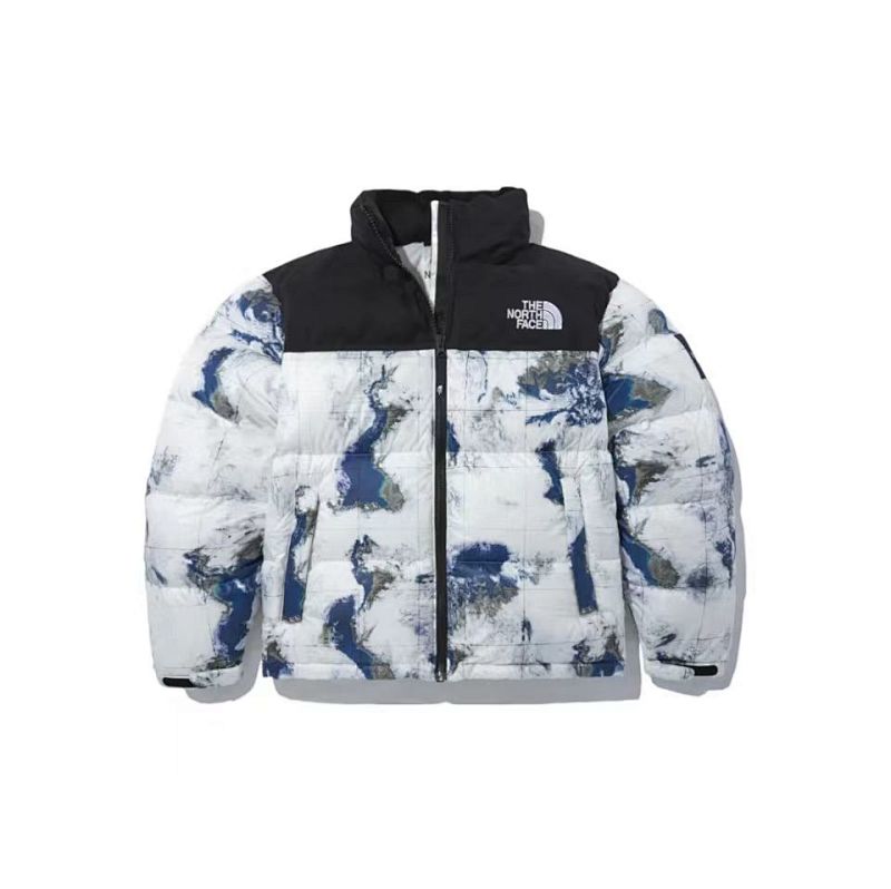 The North Face Earth-Print Puffer Jacket | White & Blue