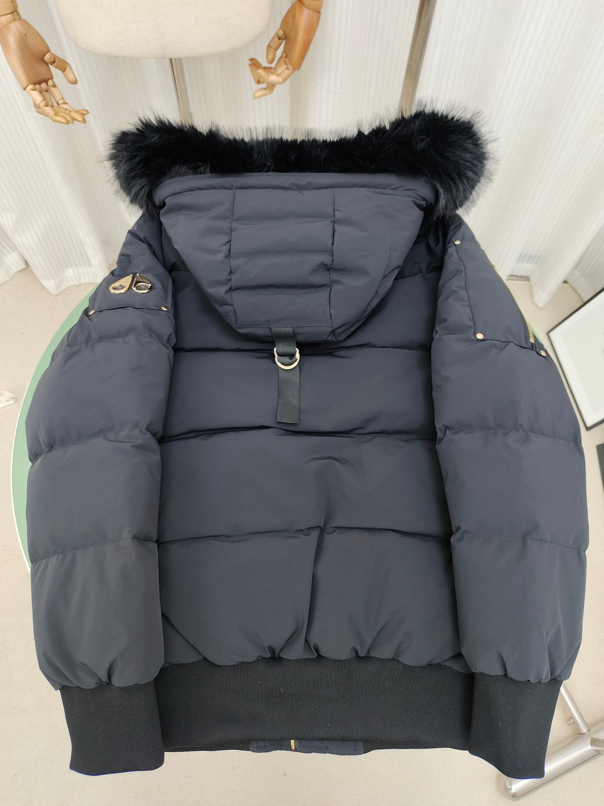 Moose Knuckles Charcoal Hooded Puffer Bomber Jacket