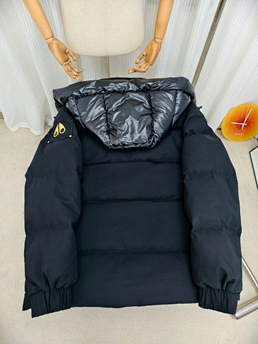 Moose Knuckles Black Hooded Puffer Jacket with Gold-Tone Details