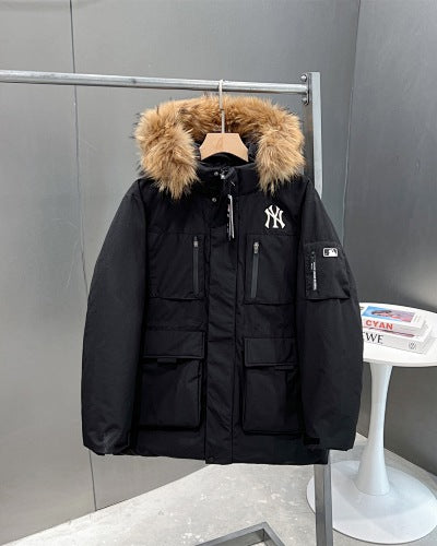 MLB NY Logo Unisex Hooded Parka with Fur-Style Trim