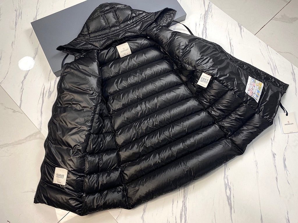 Moncler Long Hooded Puffer Coat in Glossy Black