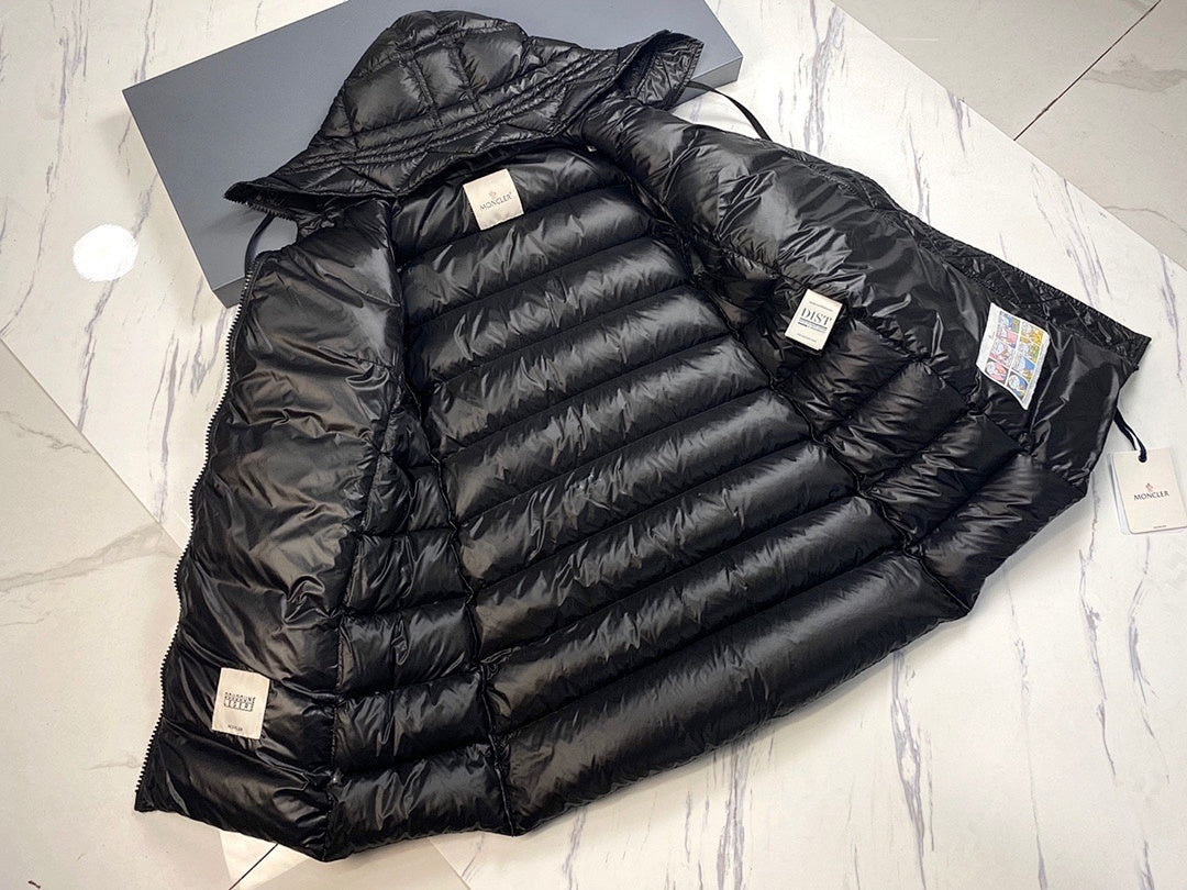 Moncler Long Hooded Puffer Coat in Glossy Black