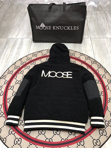 Moose Knuckles Hooded Sherpa-Style Zip Jacket with Striped Trim