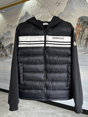 Moncler Hooded Hybrid Jacket with Quilted Front & Contrast Stripes