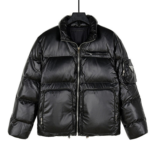 Prada Glossy Puffer Jacket | Black Utility Pockets
