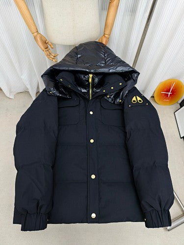 Moose Knuckles Black Hooded Puffer Jacket with Gold-Tone Details