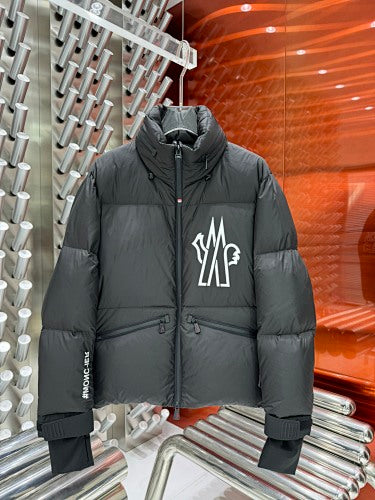 Moncler Verdons Black Stand-Collar Puffer Jacket with Graphic Logo