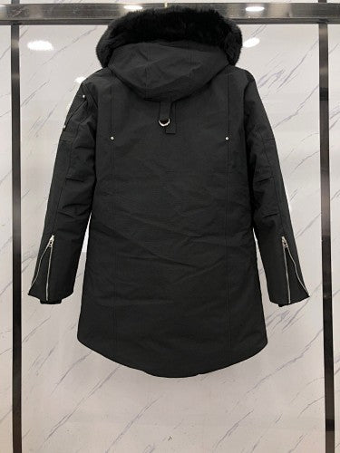 Men's Black Longline Hooded Parka with Plush-Look Trim