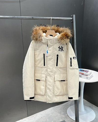 MLB NY Logo Unisex Hooded Parka with Fur-Style Trim