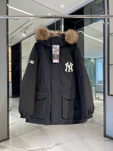 MLB NY Logo Unisex Hooded Parka with Fur-Style Trim