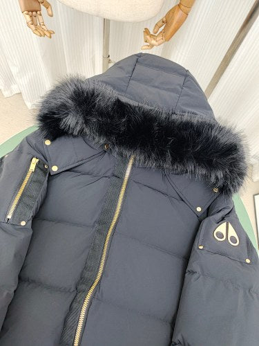 Moose Knuckles Charcoal Hooded Puffer Bomber Jacket