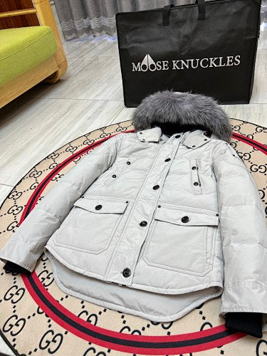 Moose Knuckles Women's Light Grey Hooded Parka