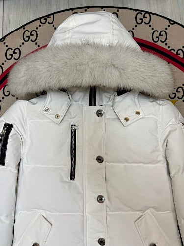 Moose Knuckles Women's White Hooded Quilted Jacket