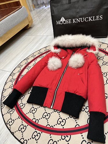 Moose Knuckles Women's Hooded Bomber Jacket | Red & Black
