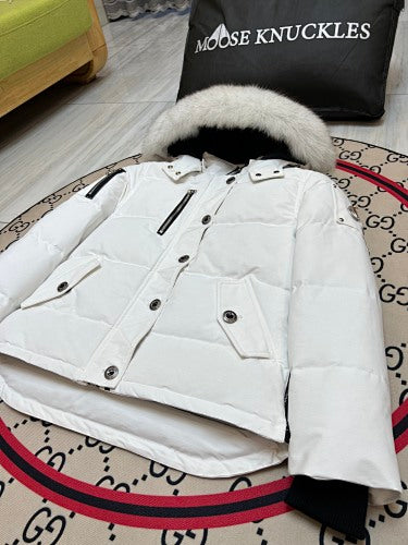 Moose Knuckles Women's White Hooded Quilted Jacket
