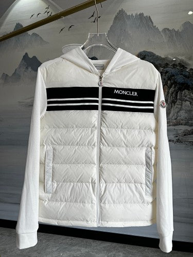 Moncler Hooded Hybrid Jacket with Quilted Front & Contrast Stripes