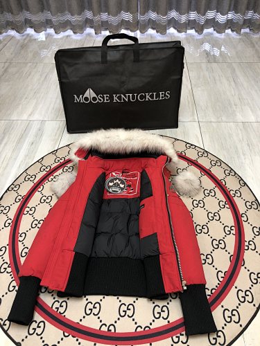 Moose Knuckles Women's Hooded Bomber Jacket | Red & Black