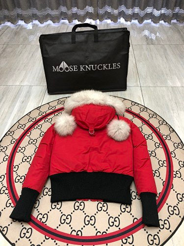 Moose Knuckles Women's Hooded Bomber Jacket | Red & Black
