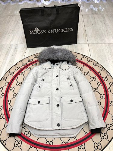 Moose Knuckles Women's Light Grey Hooded Parka