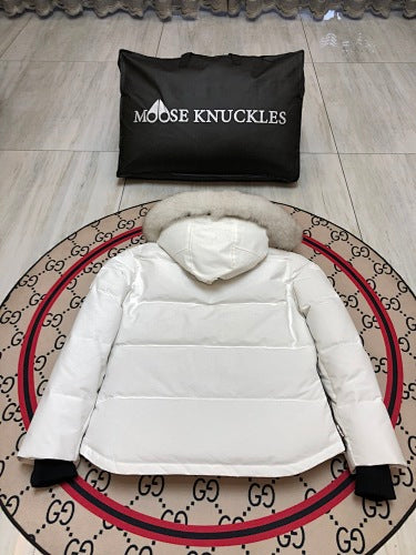 Moose Knuckles Women's White Hooded Quilted Jacket