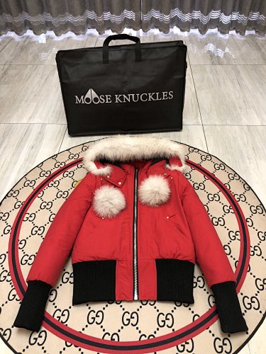 Moose Knuckles Women's Hooded Bomber Jacket | Red & Black