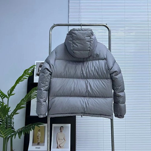 The North Face Gray Hooded Puffer Jacket with Tonal Logos