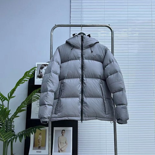The North Face Gray Hooded Puffer Jacket with Tonal Logos