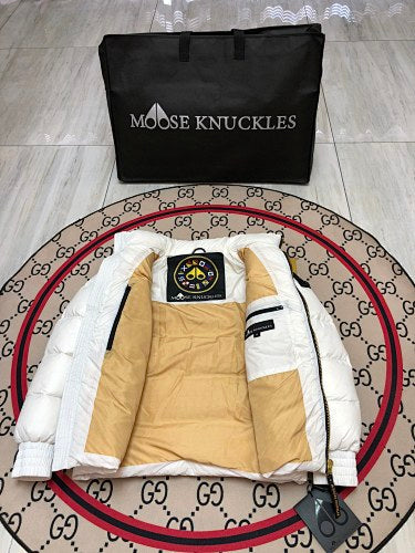 Moose Knuckles Unisex White Glossy Stand-Collar Puffer Jacket