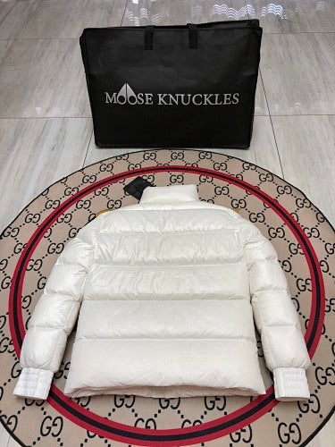 Moose Knuckles Unisex White Glossy Stand-Collar Puffer Jacket