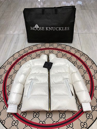 Moose Knuckles Unisex White Glossy Stand-Collar Puffer Jacket