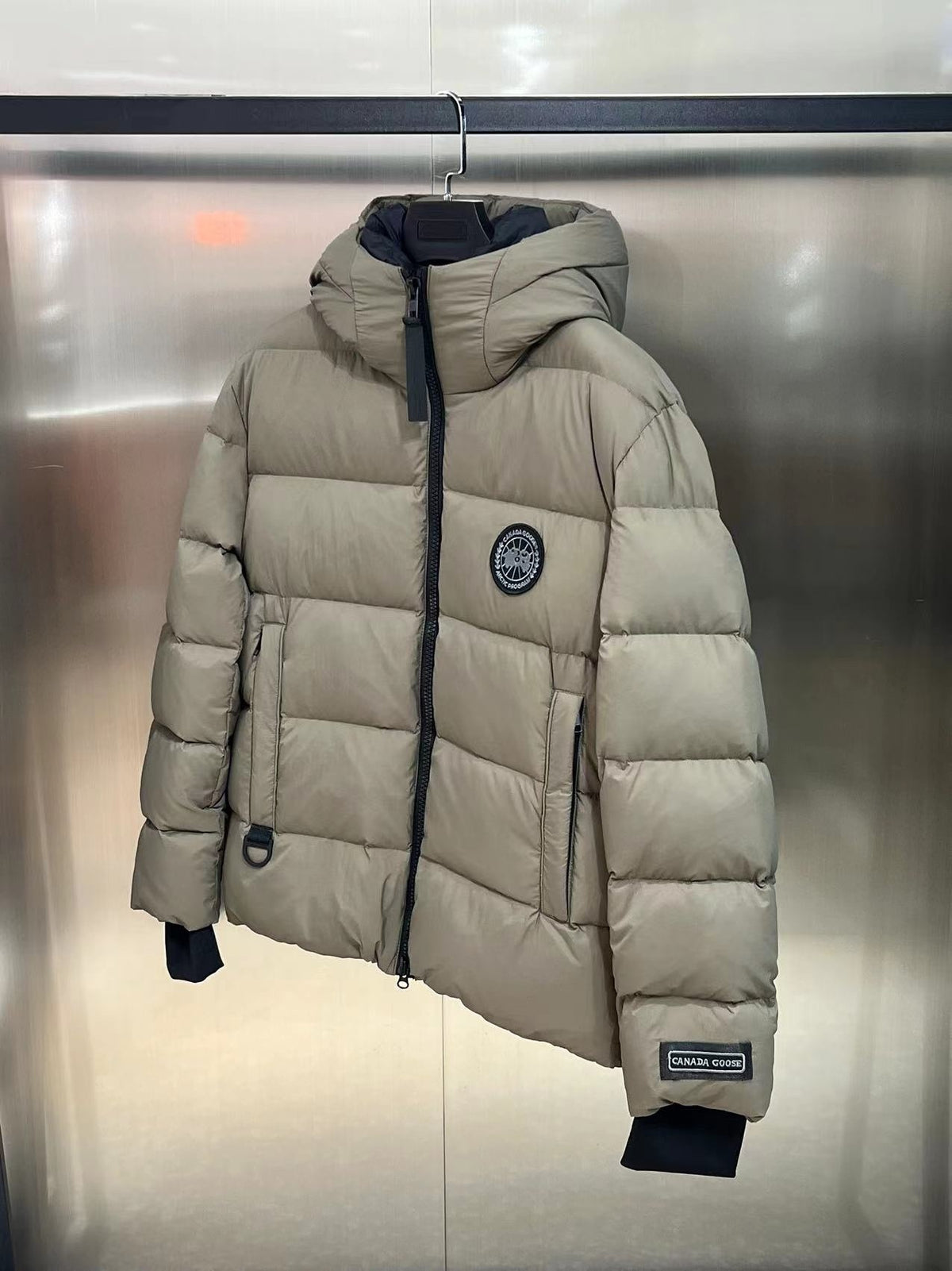 Canada Goose Black-Badge Hooded Puffer Jacket in Khaki