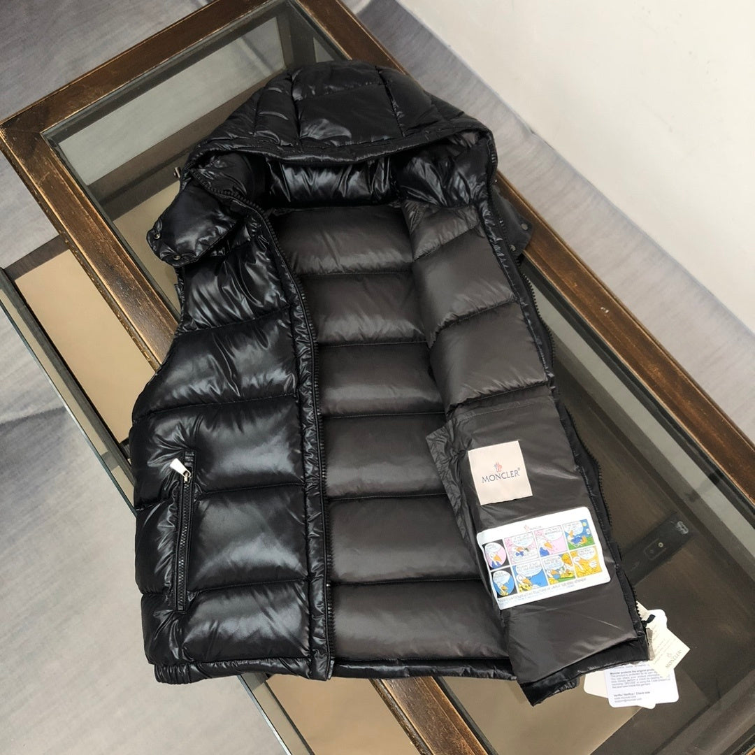 Moncler Glossy Hooded Puffer Vest in Black