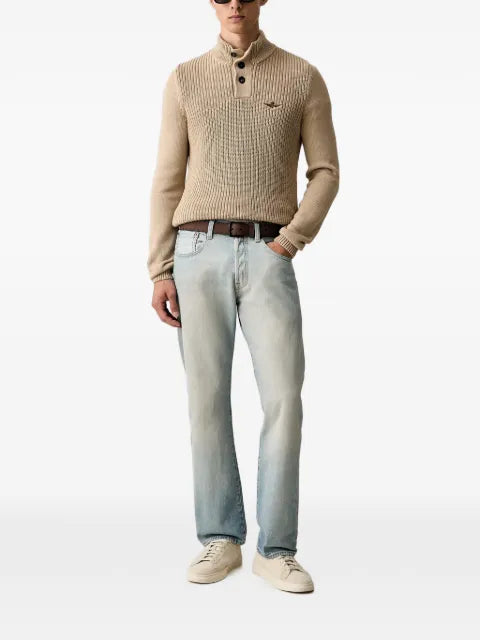 Aeronautica Militare ribbed button-neck cotton sweater