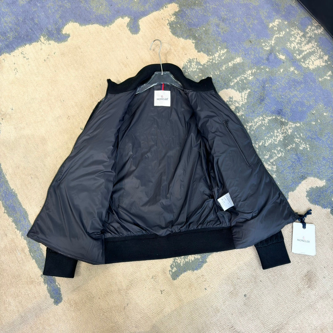 Moncler Quilted Knit Hybrid Jacket with Striped Sleeves