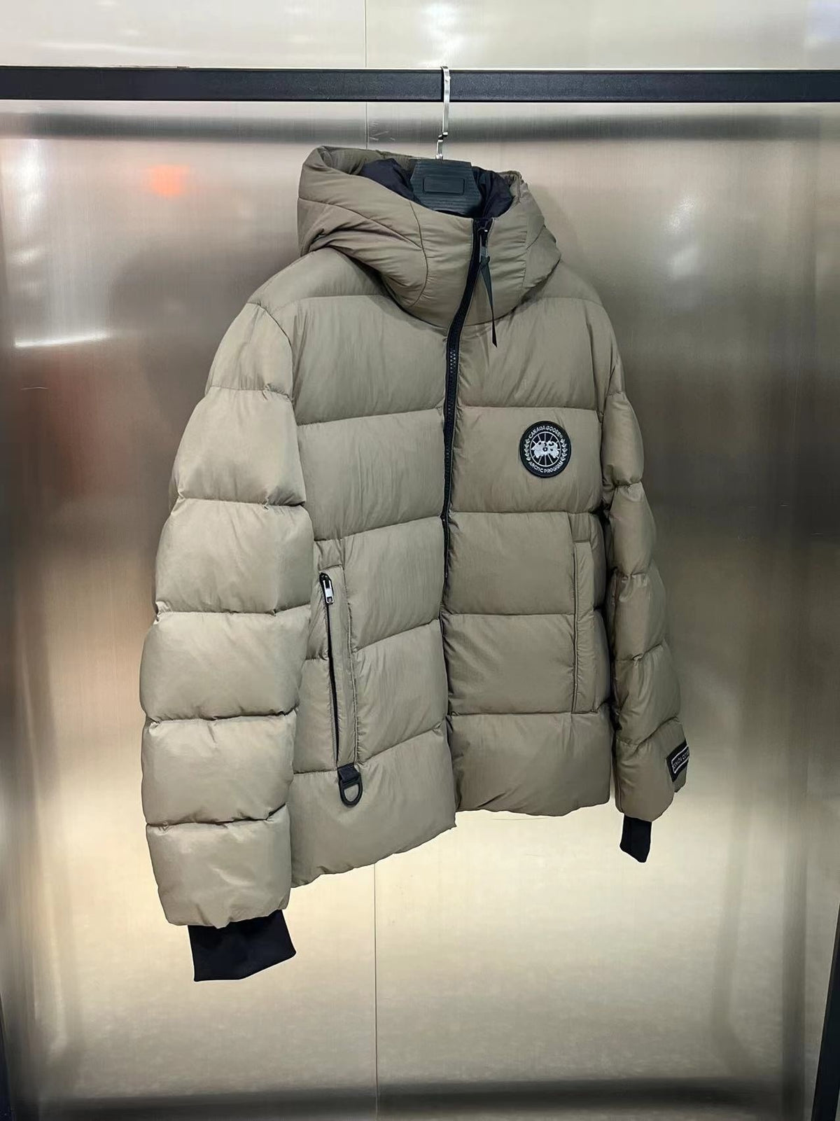 Canada Goose Black-Badge Hooded Puffer Jacket in Khaki
