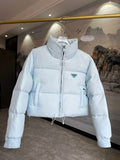 Prada Cropped Stand-Collar Puffer Jacket in Light Blue