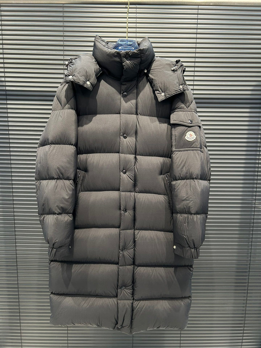 Moncler Long Hooded Puffer Coat with Matte Finish