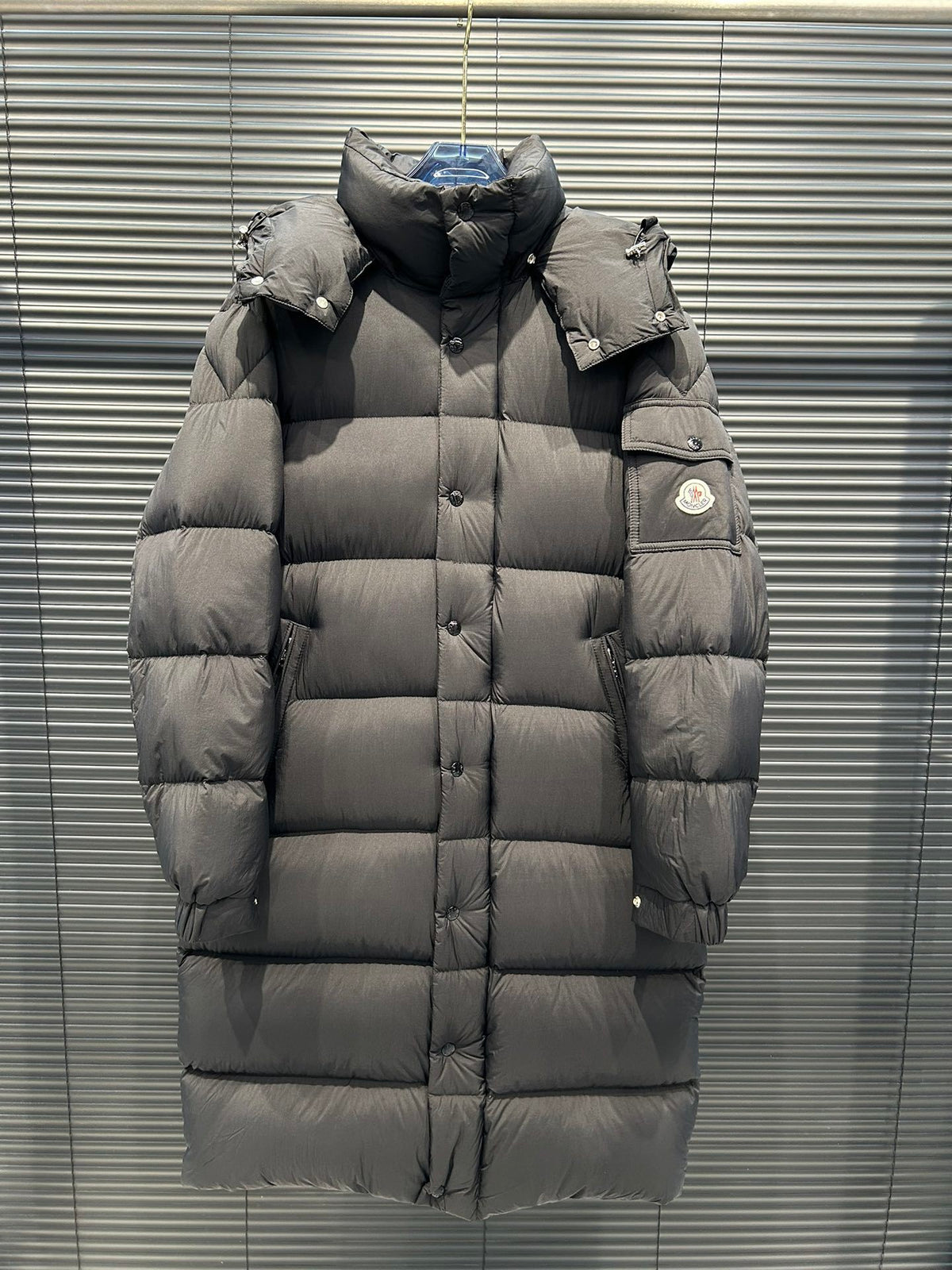 Moncler Long Hooded Puffer Coat with Matte Finish