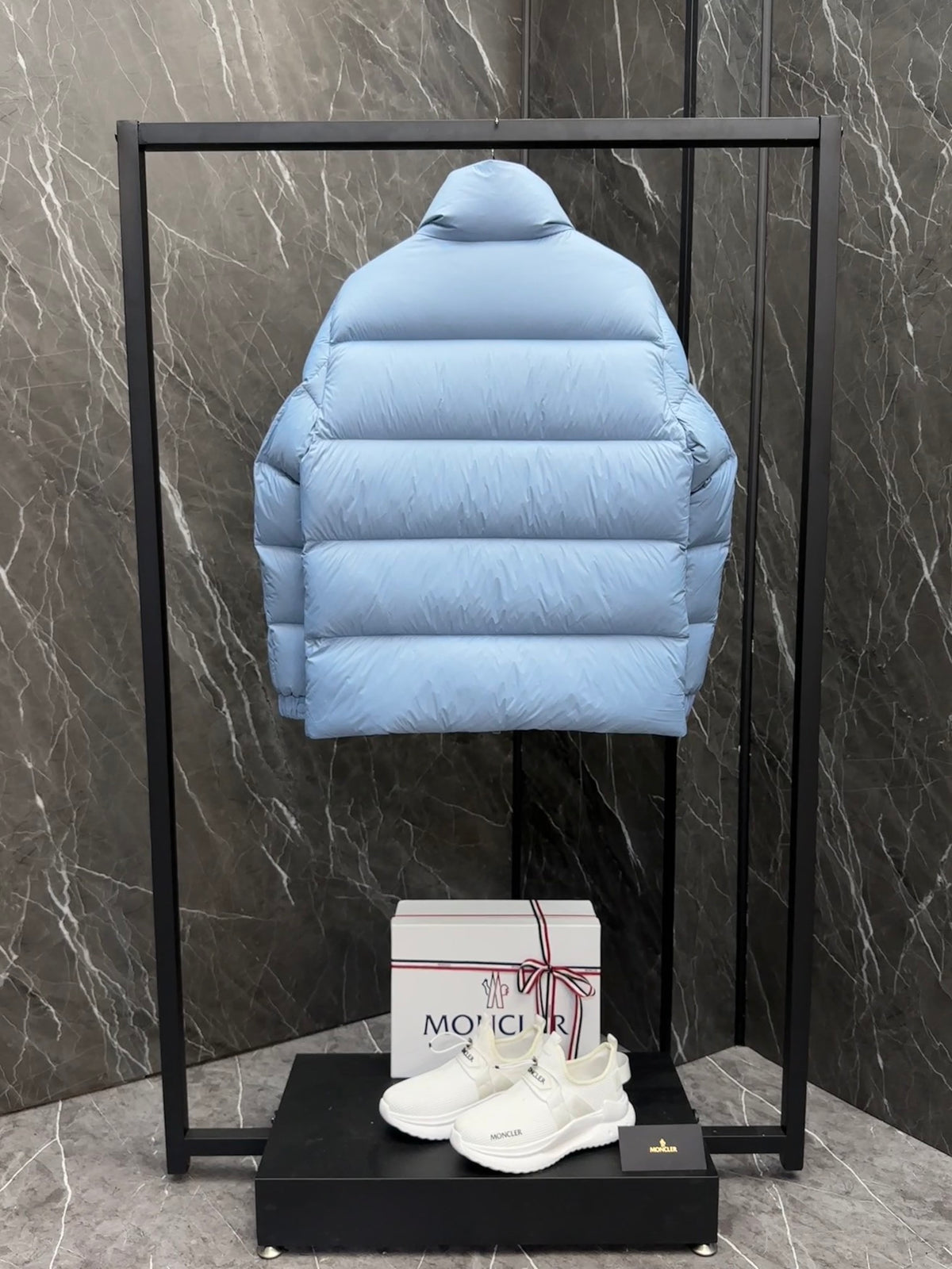 Moncler Large-Logo Stand-Collar Puffer Jacket in Light Blue