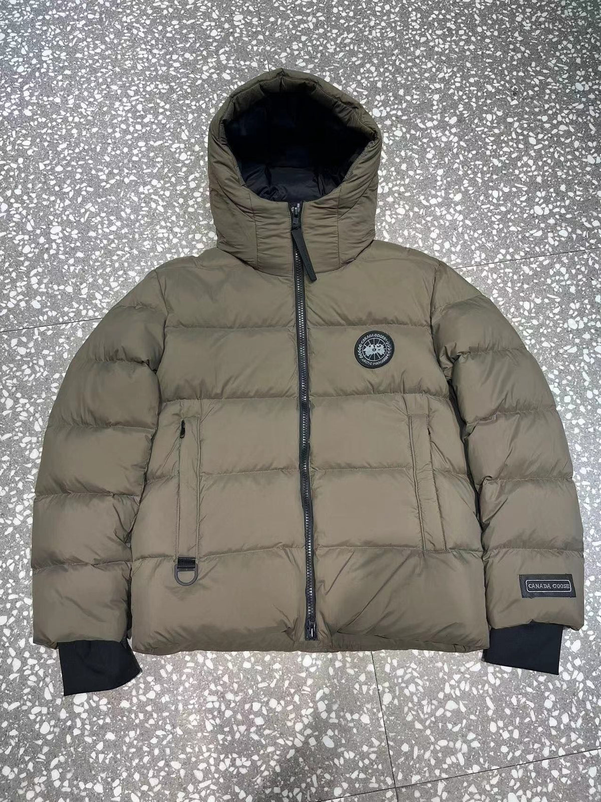 Canada Goose Black-Badge Hooded Puffer Jacket in Khaki
