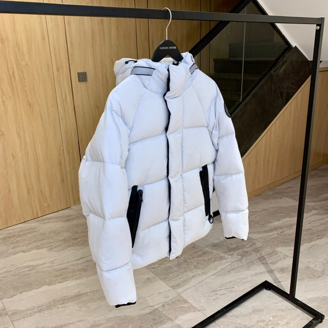 Canada Goose Black-Badge Hooded Puffer Jacket in White
