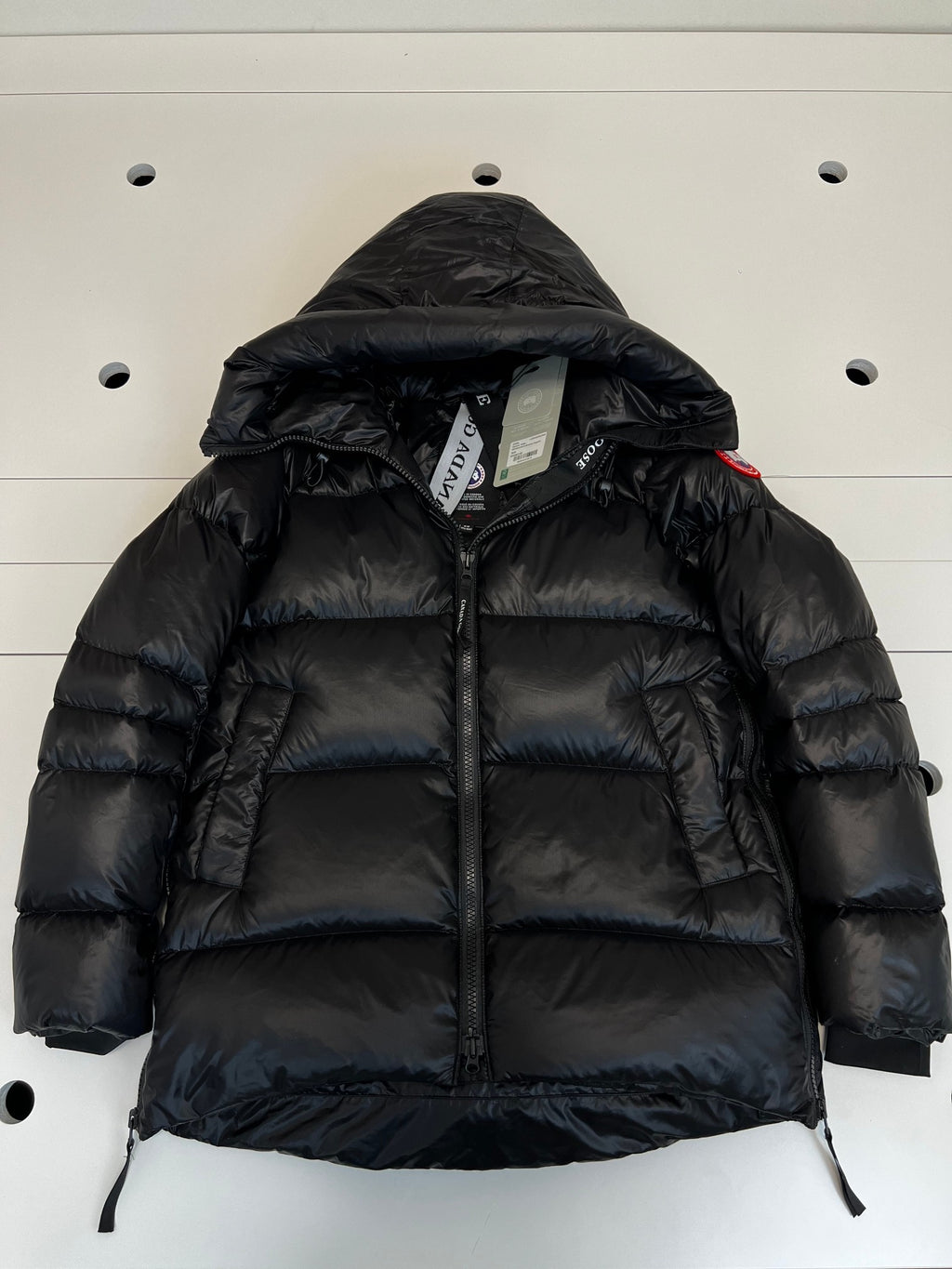 Canada Goose Women's Glossy Hooded Puffer Jacket in Black