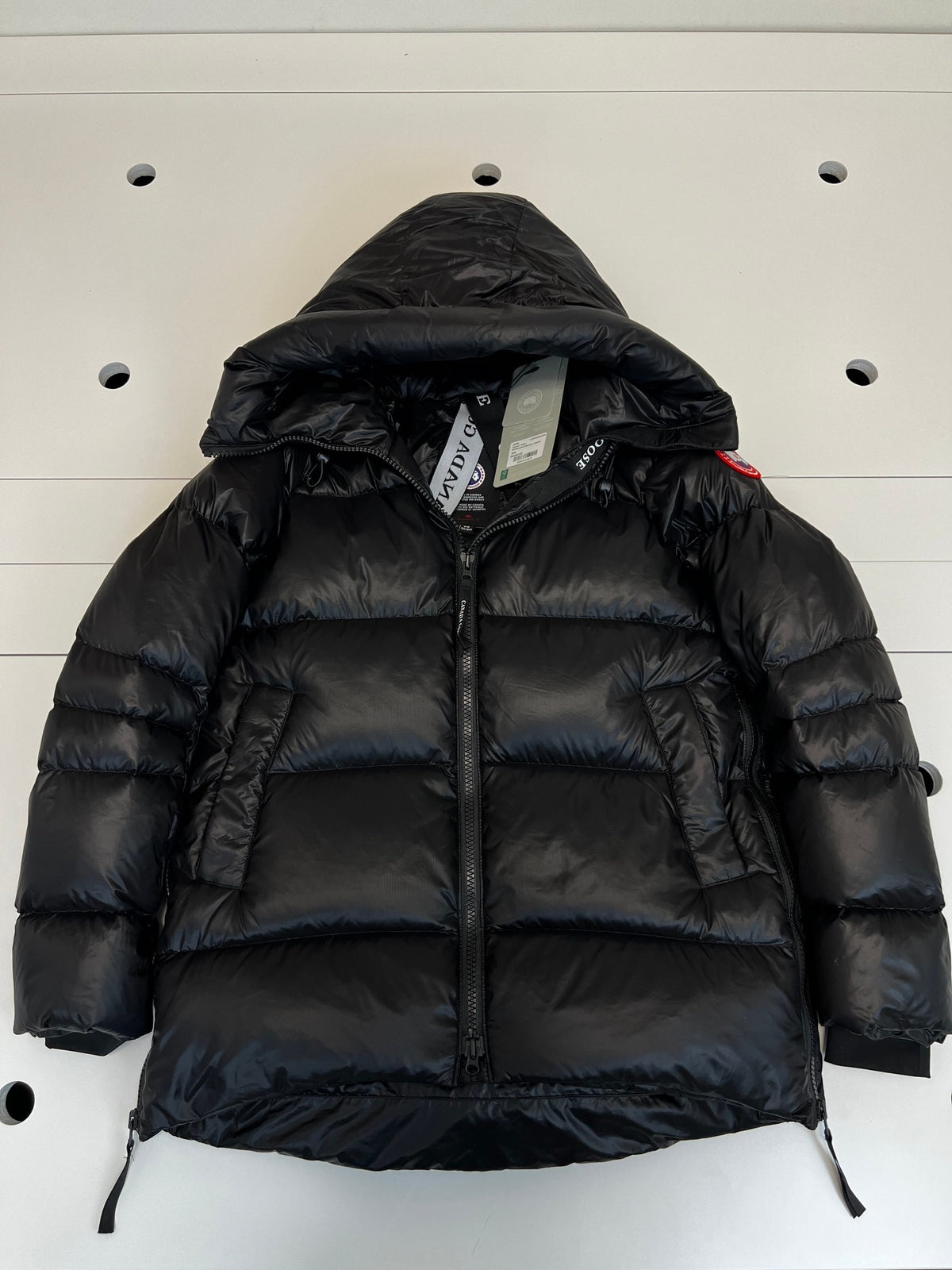 Canada Goose Women's Glossy Hooded Puffer Jacket in Black