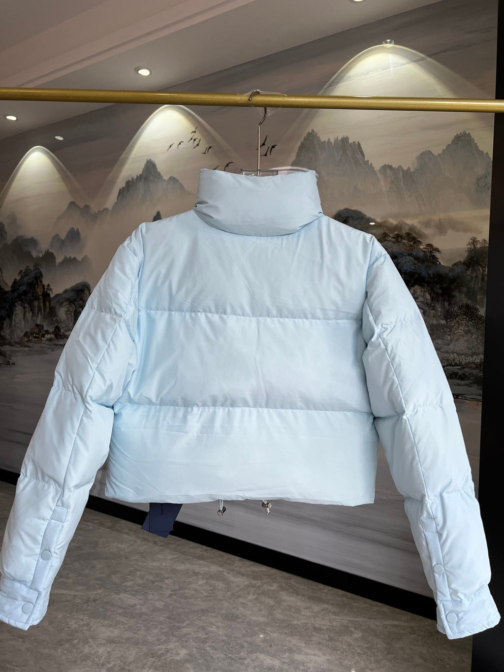Prada Cropped Stand-Collar Puffer Jacket in Light Blue