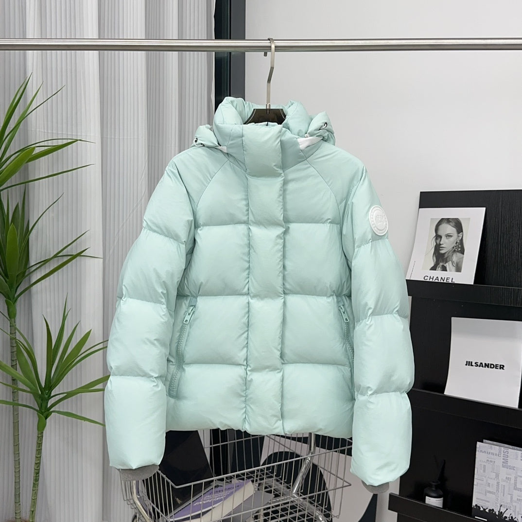 Canada Goose White-Badge Hooded Puffer Jacket in Mint Green