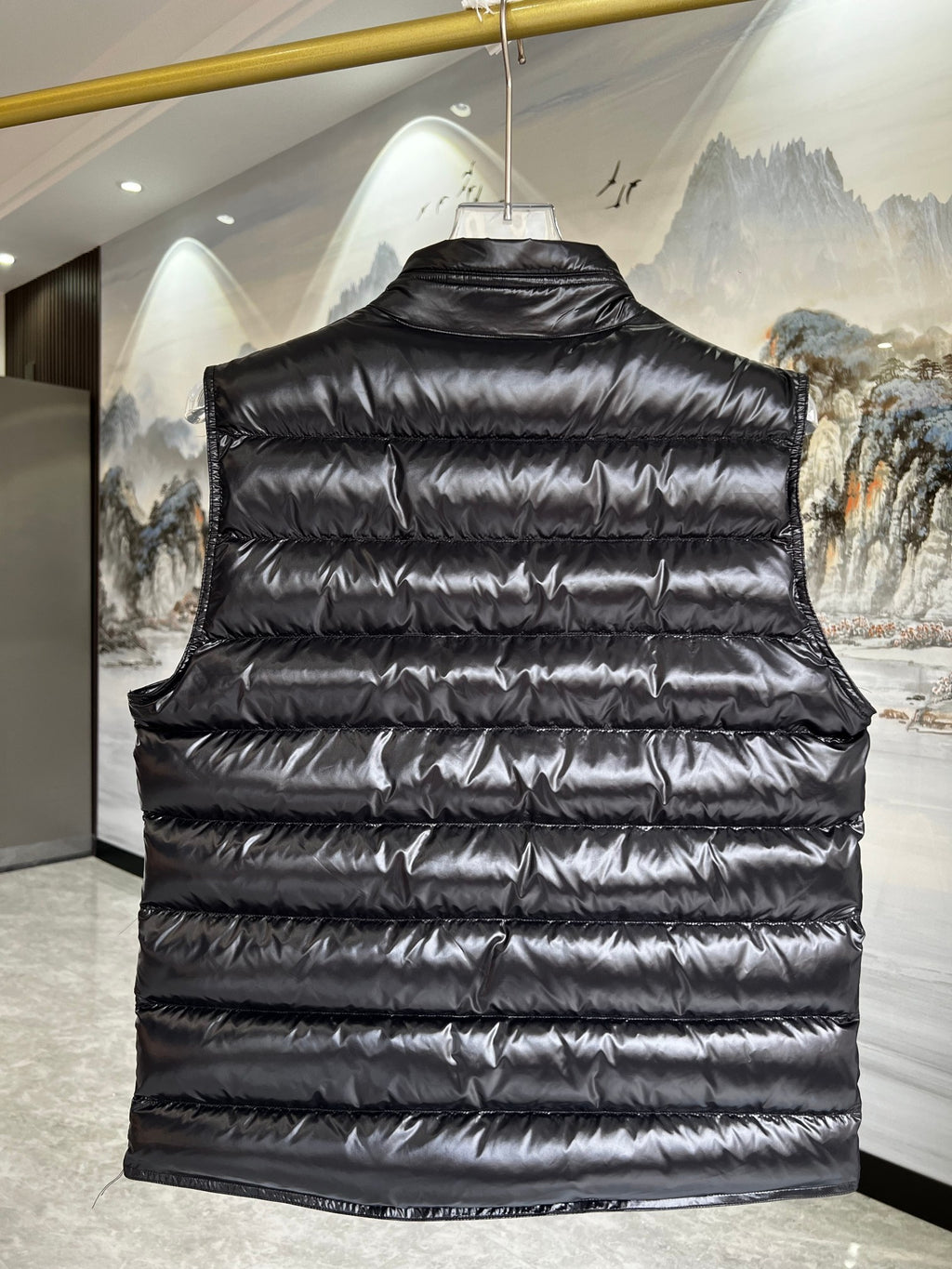 Moncler Glossy Puffer Vest with Angled Zip Pockets in Black